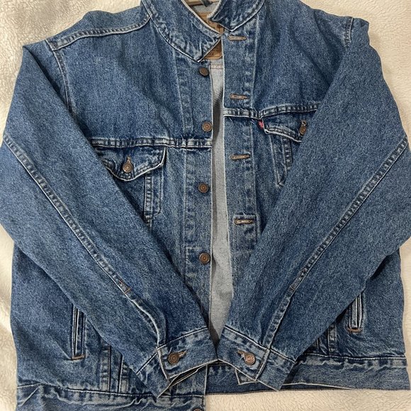 Vintage Levi's denim jacket with leather collar men's size L - Picture 3 of 14